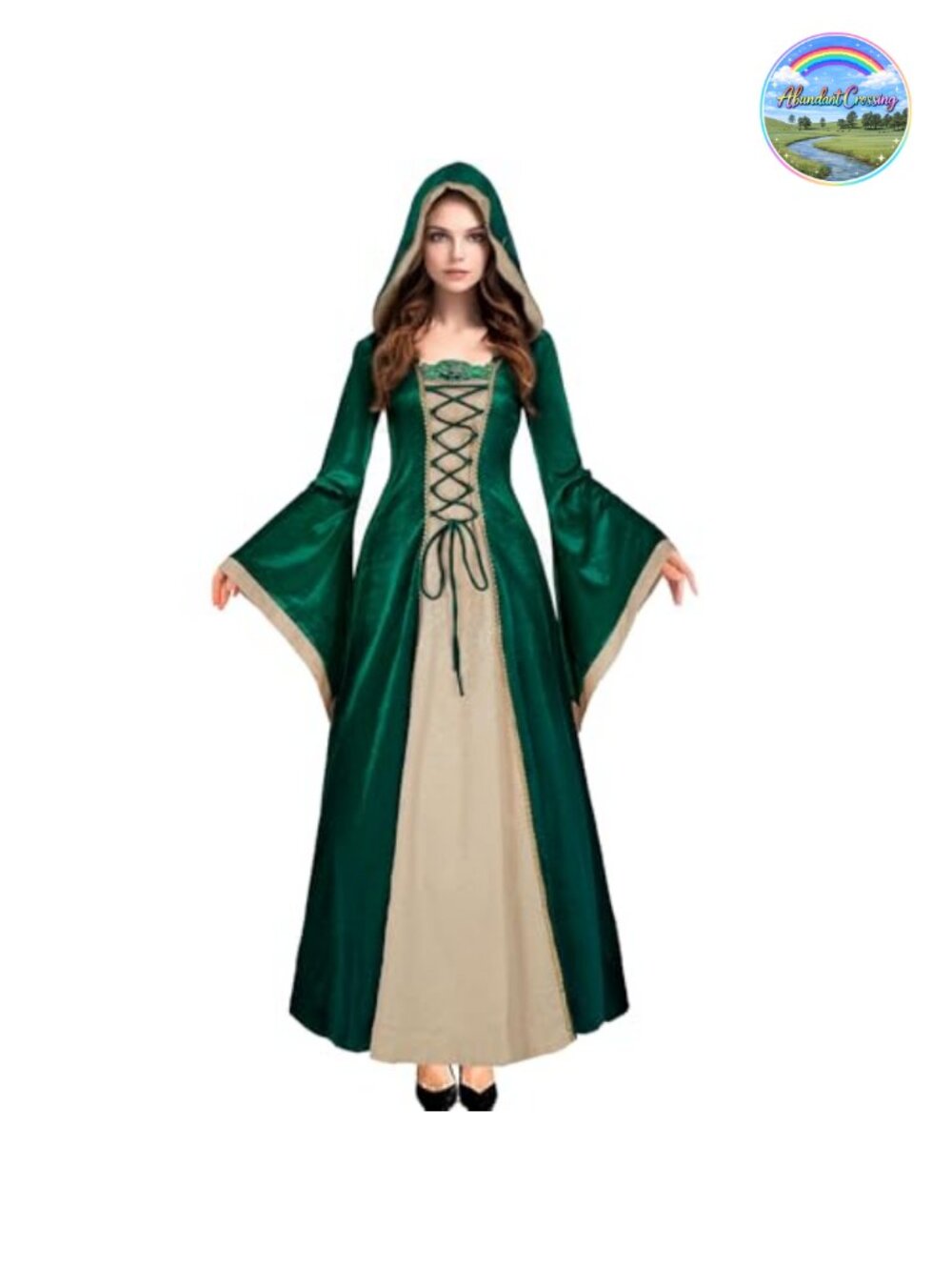 Oiefeen Women's Medieval Renaissance Hooded Velvet Queen Dress Halloween Costume